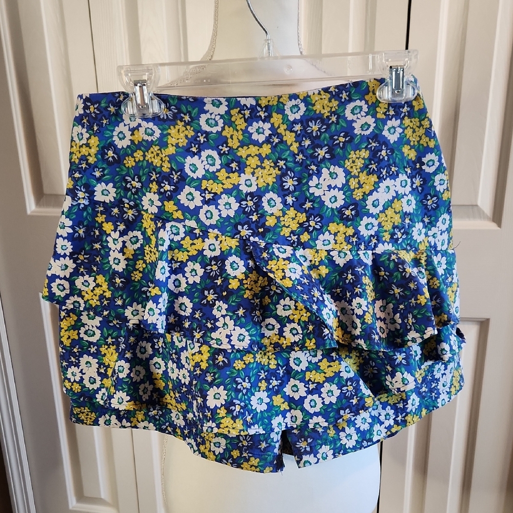 Blue and Yellow Floral Skorts with Retro Design